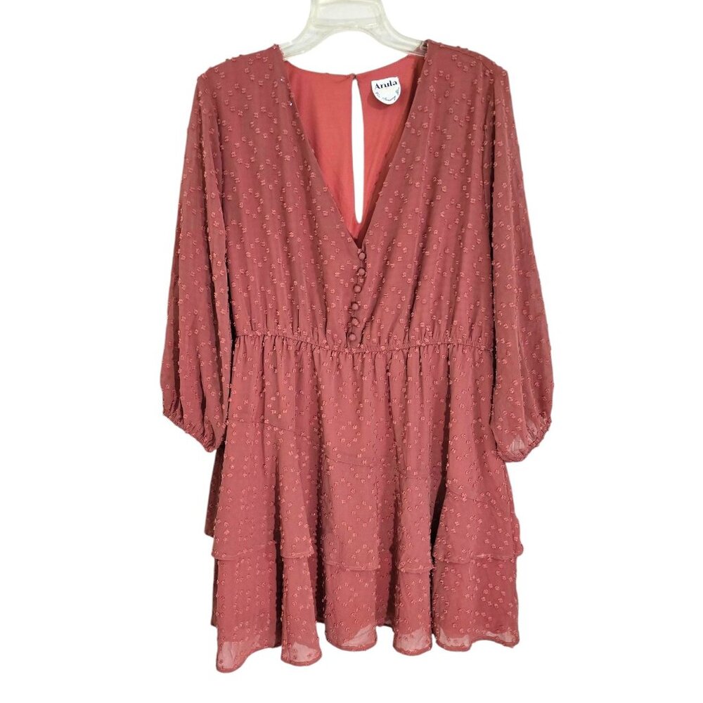 Arula Womens Tiered Dress With Textured Dot Design Dusty Rose M